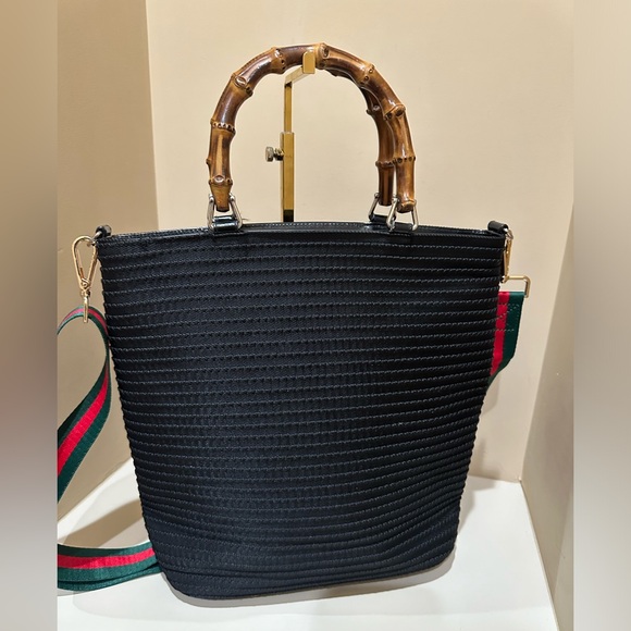 Gucci Bamboo Textured Black Handbag Tom Ford Era 1998 w/added unbranded strap - Picture 11 of 13